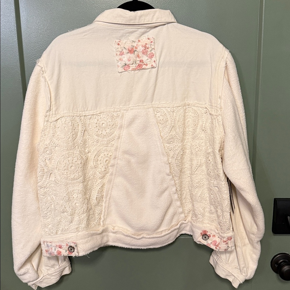 POL Cream Patchwork Button-Front Jean Jacket NWT - image 5